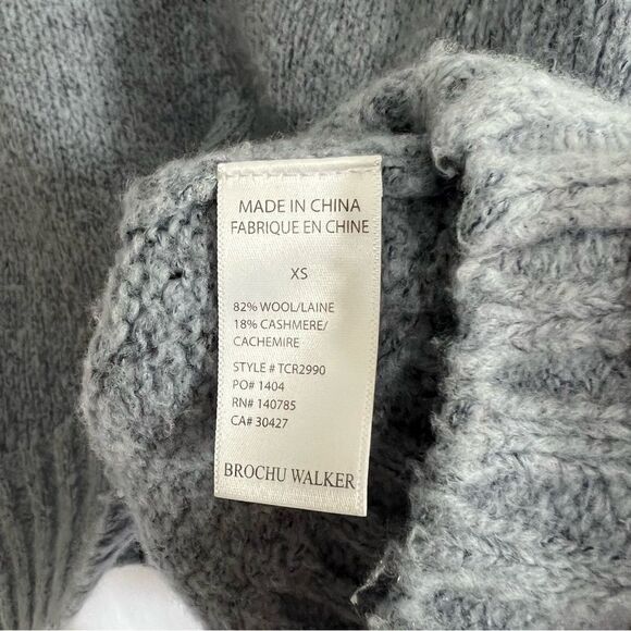 BROCHU WALKER Wool & Cashmere Odene Fringe Turtleneck in Oslo Blue Melange XS - Picture 9 of 10